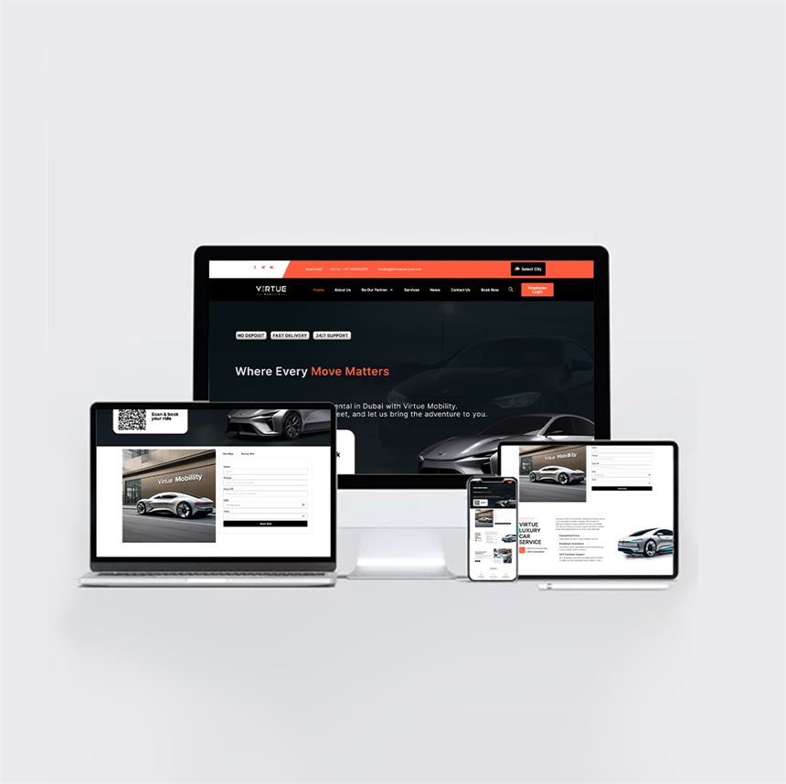 Automotive company website on several devices