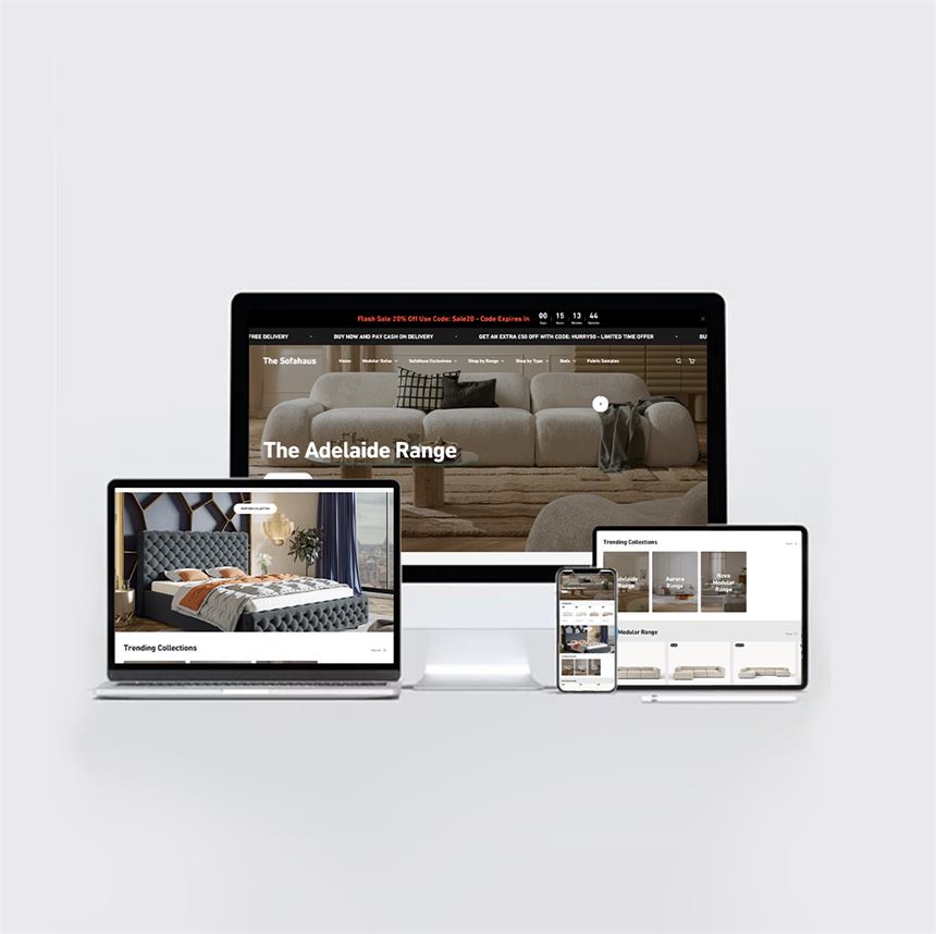Furniture online store on desktop, tablet and phone