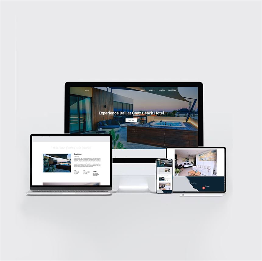 Beach hotel website on several devices